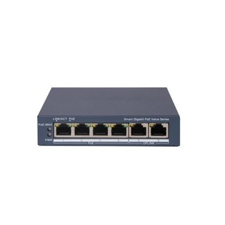Hikvision DS-3E1506P-EI/M - SMART switch 4 x Gb PoE port, 2x Gb RJ-45 port, 45W