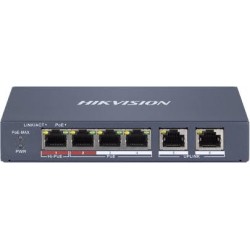 Hikvision DS-3E1106P-EI/M - Smart switch 4x 100TX PoE 2x 100TX uplink, 35W, Super PoE