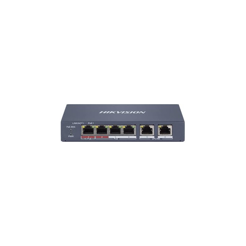 Hikvision DS-3E1106P-EI/M - Smart switch 4x 100TX PoE 2x 100TX uplink, 35W, Super PoE