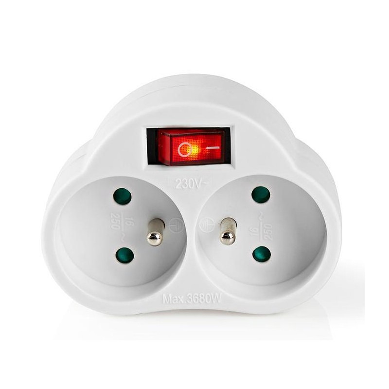NEDIS síťový rozbočovač/ 2x zásuvka typu E (s kolíkem)/ 250 V AC 50/60 Hz/ 16 A/ 3500 W/ vypínač/ bílý