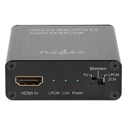 NEDIS HDMI extraktor/ HDMI vstup/ TosLink zásuvka/ 1x 3.5 mm/ 1x HDMI výstup/ 4K@60Hz/ 18 Gbps/ kov/ antracit