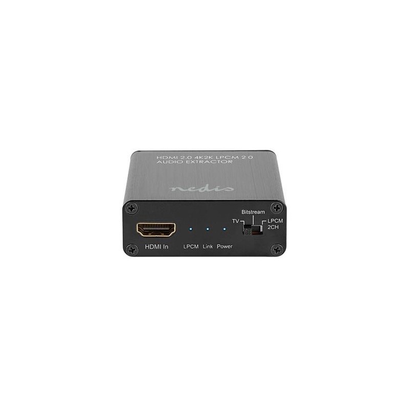 NEDIS HDMI extraktor/ HDMI vstup/ TosLink zásuvka/ 1x 3.5 mm/ 1x HDMI výstup/ 4K@60Hz/ 18 Gbps/ kov/ antracit