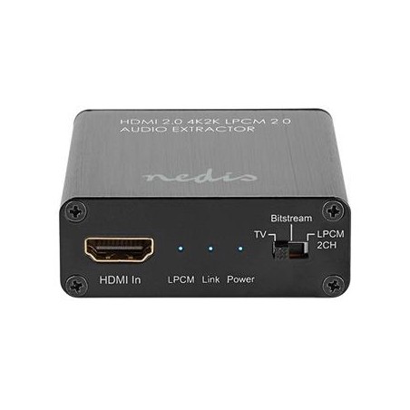 NEDIS HDMI extraktor/ HDMI vstup/ TosLink zásuvka/ 1x 3.5 mm/ 1x HDMI výstup/ 4K@60Hz/ 18 Gbps/ kov/ antracit