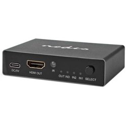 NEDIS HDMI přepínač/ 3x HDMI vstup/ 1x HDMI výstup/ 8K@60Hz/ 45 Gbps/ dálkově ovládaní/ hliník/ antracit