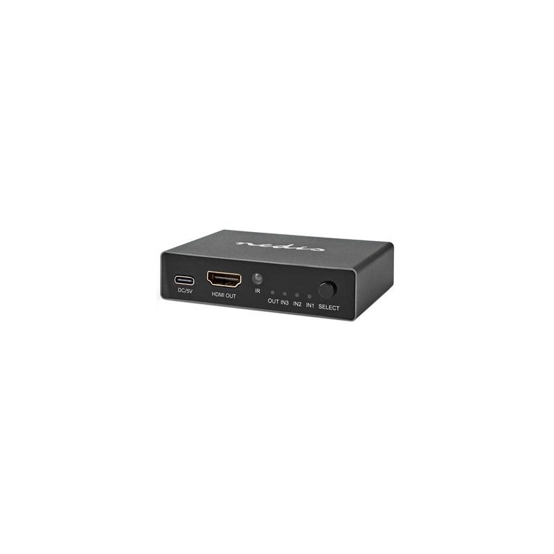 NEDIS HDMI přepínač/ 3x HDMI vstup/ 1x HDMI výstup/ 8K@60Hz/ 45 Gbps/ dálkově ovládaní/ hliník/ antracit