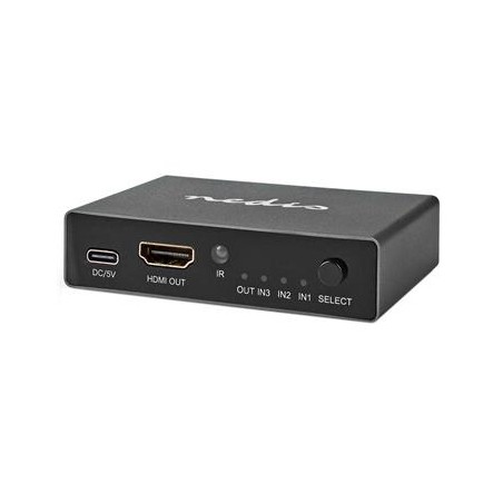 NEDIS HDMI přepínač/ 3x HDMI vstup/ 1x HDMI výstup/ 8K@60Hz/ 45 Gbps/ dálkově ovládaní/ hliník/ antracit