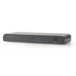 NEDIS HDMI přepínač/ 5x HDMI vstup/ 1x HDMI výstup/ K@60Hz/ 18 Gbps/ dálkově ovládané/ kov/ antracit