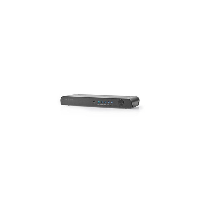NEDIS HDMI přepínač/ 5x HDMI vstup/ 1x HDMI výstup/ K@60Hz/ 18 Gbps/ dálkově ovládané/ kov/ antracit