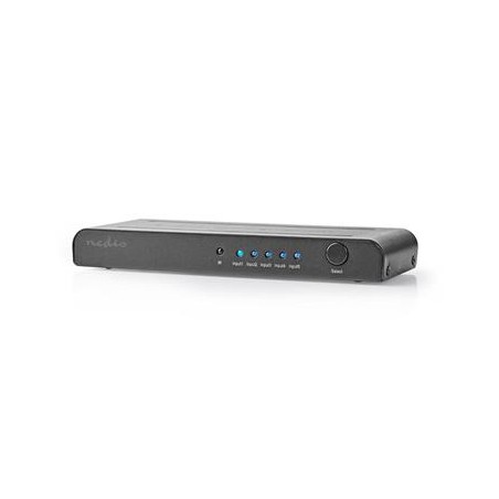 NEDIS HDMI přepínač/ 5x HDMI vstup/ 1x HDMI výstup/ K@60Hz/ 18 Gbps/ dálkově ovládané/ kov/ antracit