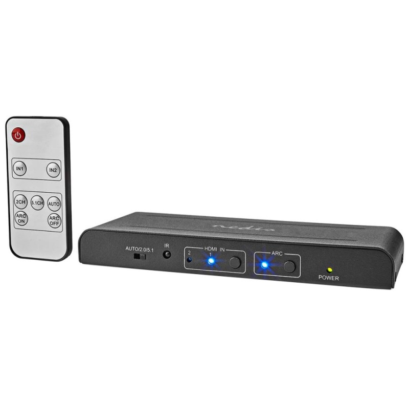 NEDIS HDMI extraktor/ 2x HDMI vstup/ TosLink zásvuka/ 1x 3.5 mm/ 1x HDMI výstup/ 2x RCA/ 4K@60Hz/ 18 Gbps/ kov/ antraci