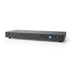 NEDIS HDMI přepínač/ 4x HDMI vstup/ 2x 3.5 mm/ 2x HDMI výstp/ 2x TosLink/ 4K@60Hz/ 18 Gbps/ dálkově ovládaní/ kov/ antr