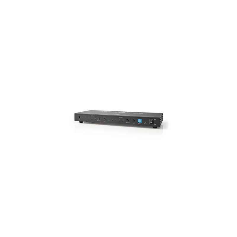 NEDIS HDMI přepínač/ 4x HDMI vstup/ 2x 3.5 mm/ 2x HDMI výstp/ 2x TosLink/ 4K@60Hz/ 18 Gbps/ dálkově ovládaní/ kov/ antr