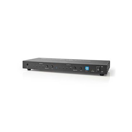 NEDIS HDMI přepínač/ 4x HDMI vstup/ 2x 3.5 mm/ 2x HDMI výstp/ 2x TosLink/ 4K@60Hz/ 18 Gbps/ dálkově ovládaní/ kov/ antr