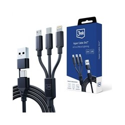 3mk nabíjecí kabel - Hyper Cable 3in1 A/C to C/Micro/Lightning 1.5m, černá