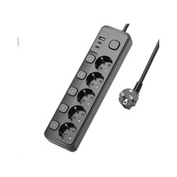 Viking síťová prodlužovací zásuvka YC53S, 5x AC 230V, 1x USB-A, 2x USB-C, tlačítko ON/OFF, délka 1,5 m, černá