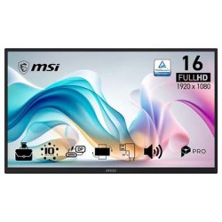 MSI PRO MP161E6T/ 15,6"/ 1920x1080/ IPS/ 4ms/ 60Hz/ 250cd/m2/ 1000:1/ dotykový/ HDMI/ VGA/ VESA/ černý