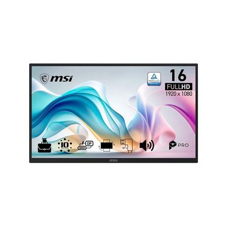 MSI PRO MP161E6T/ 15,6"/ 1920x1080/ IPS/ 4ms/ 60Hz/ 250cd/m2/ 1000:1/ dotykový/ HDMI/ VGA/ VESA/ černý