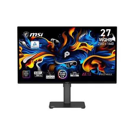 MSI Gaming PRO MAX 271QPX14G/ 27"/ 2560x1440/ OLED/ 0,03ms/ 144Hz/ 200cd/m2/ 1500000:1/ HDMI/ DP/ VESA/ černý