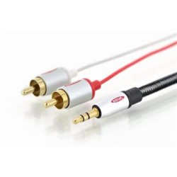 Ednet Audio connection cable, stereo 3.5mm - 2x RCA M/M, 5.0m, CCS, shielded, cotton, gold, si/bl