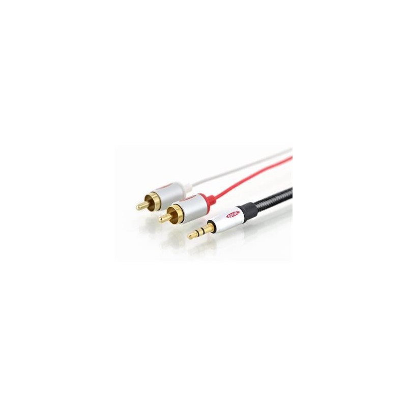 Ednet Audio connection cable, stereo 3.5mm - 2x RCA M/M, 5.0m, CCS, shielded, cotton, gold, si/bl