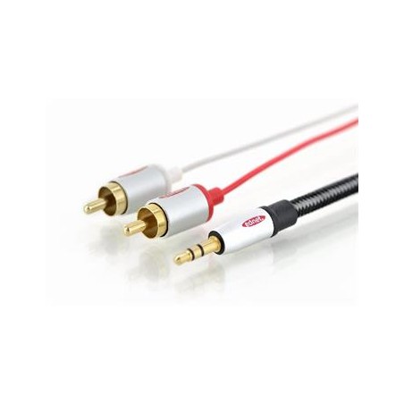 Ednet Audio connection cable, stereo 3.5mm - 2x RCA M/M, 5.0m, CCS, shielded, cotton, gold, si/bl
