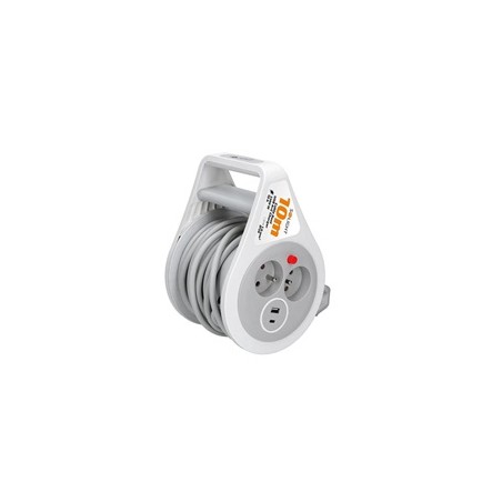 Solight prodlužovací přívod na bubnu 10m, USB A+C, 2 zásuvky, šedý kabel, 3x 1,0mm2