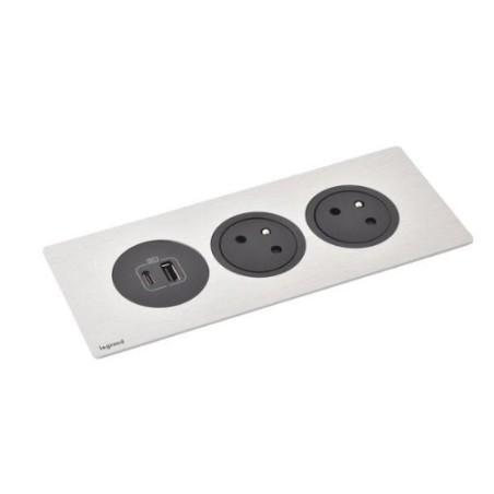 Legrand - Incara™ Disq'In - Zapuštěný zásuvkový blok 2x2P+T/USB A+C, černá, kabel 2m, bez rámečku!