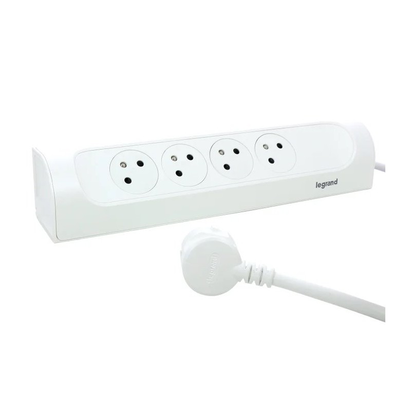 LEGRAND Revolution zásuvkový blok rohový 4x2P+T, kabel 1m, bílá