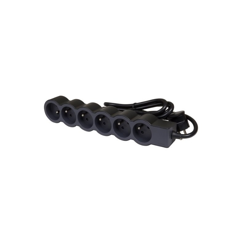 LEGRAND Revolution prodlužovací přívod 6x2P+T, kabel 1,5m, černo-šedá