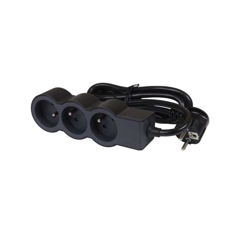 LEGRAND Revolution prodlužovací přívod 3x2P+T, kabel 3m, černo-šedá