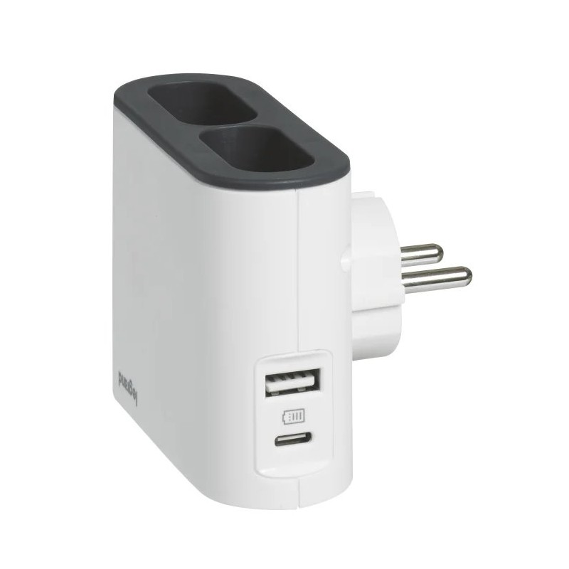 LEGRAND Revolution nabíjecí adaptér 2x2P/USB A+C, bílo-šedá