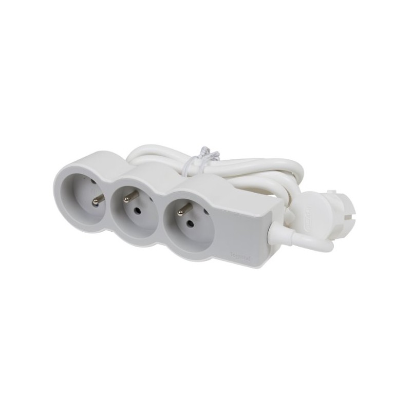 LEGRAND Revolution prodlužovací přívod 3x2P+T, kabel 1,5m, bílá-světlé šedá