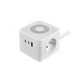 Viking síťový adaptér YC23L, 2x 230 V, 1x USB-A, 2x USB-C, dotykové světlo, délka 1,4 m, bílá