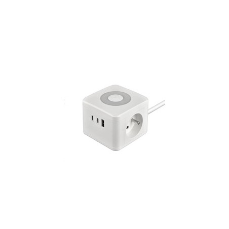 Viking síťový adaptér YC23L, 2x 230 V, 1x USB-A, 2x USB-C, dotykové světlo, délka 1,4 m, bílá