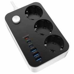 COLORWAY Prodlužovací napájecí přívod/ 3x Schuko/ 3x USB-C 20W/ 3x USB-A/ kabel 2m