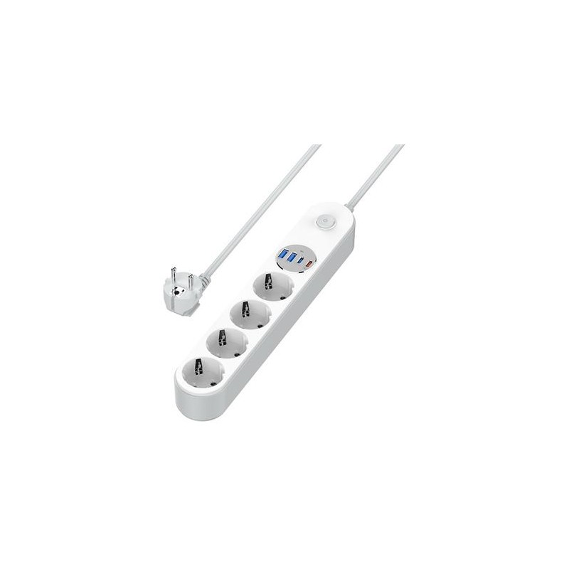 COLORWAY Prodlužovací napájecí přívod/ 4x Schuko/ 2x USB-C 20W/ 2x USB-A/ kabel 2m