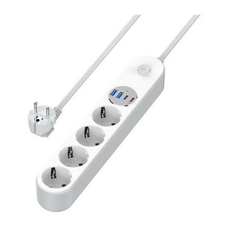 COLORWAY Prodlužovací napájecí přívod/ 4x Schuko/ 2x USB-C 20W/ 2x USB-A/ kabel 2m