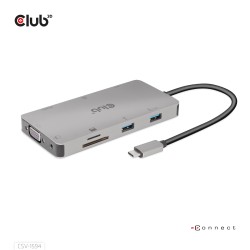 Club3D hub USB-C, 9-in-1 hub s HDMI, VGA, 2x USB Gen1 Type-A, RJ45, 100W PD