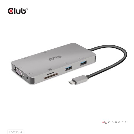 Club3D hub USB-C, 9-in-1 hub s HDMI, VGA, 2x USB Gen1 Type-A, RJ45, 100W PD