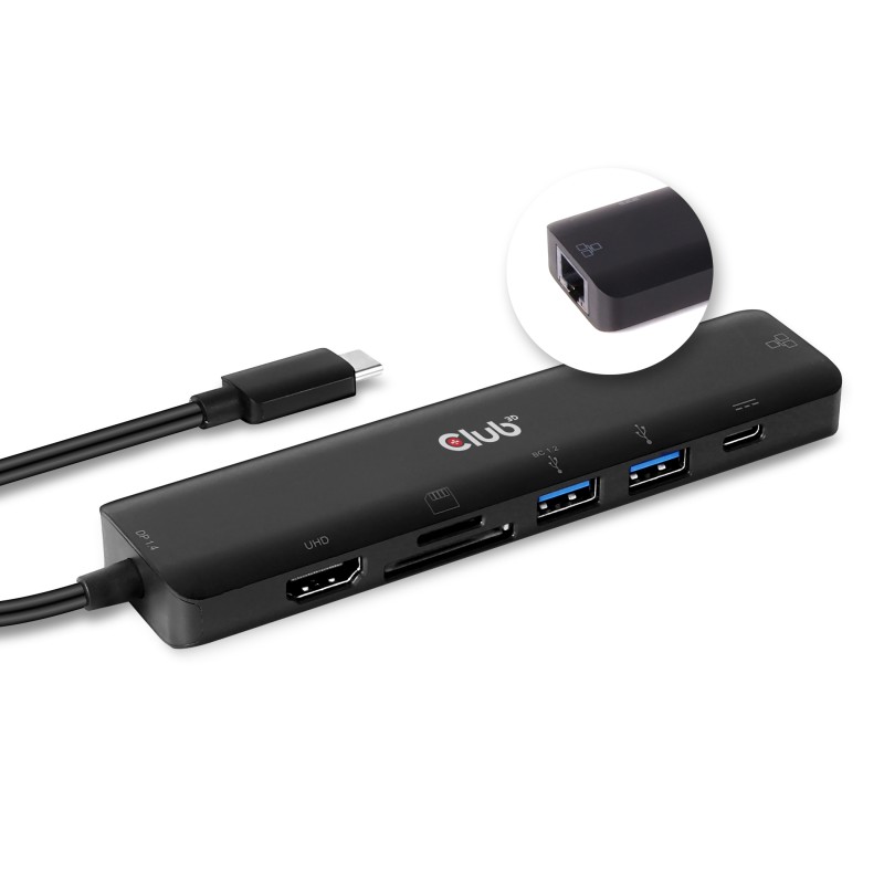 Club3D hub USB-C 3.2 Gen1 7in1 Hub HDMI 4K60Hz, 2x SD card, 2x USB-A, USB-C PD - nabíjení 100W, RJ45