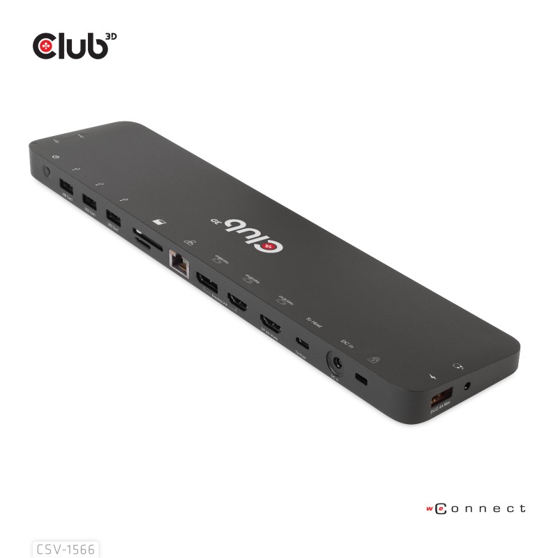 Club3D Dokovací stanice USB-C 12v1, 1xDP, 2xHDMI, 1xUSB-C, 5xUSB, 1xRJ45, 1x3.5mm, čtečka SD karet, černá
