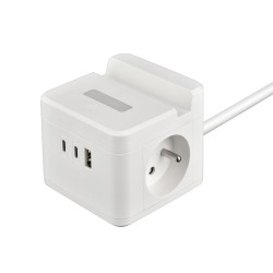 Viking síťový adaptér YC23H, 2x 230 V, 1x USB-A, 2x USB-C, dotykové světlo, funkce stojánku, bílá