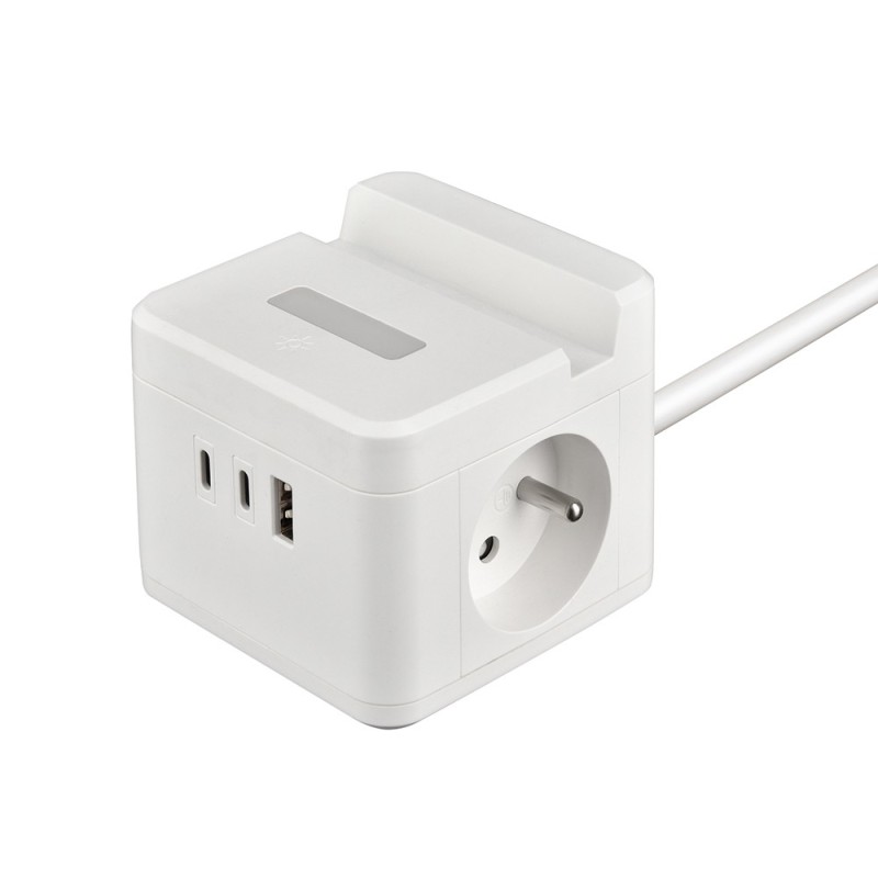 Viking síťový adaptér YC23H, 2x 230 V, 1x USB-A, 2x USB-C, dotykové světlo, funkce stojánku, bílá