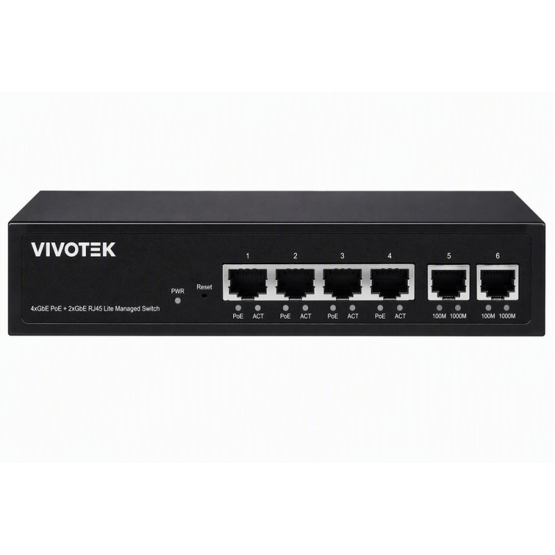 Vivotek AW-GEL-065A-060 Lite Switch, 4× GE PoE + 2× GE, 802.3af/at, PoE 60W, VLAN, dosah 250 m, managed