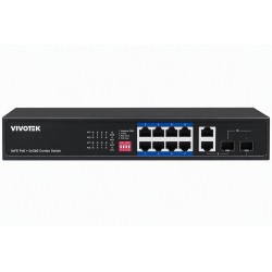 Vivotek AW-FGT-100P-110 Switch, 8× FE PoE + 2× GE Combo, 802.3af/at, PoE 110W, dosah až 250 m, nemanagovaný