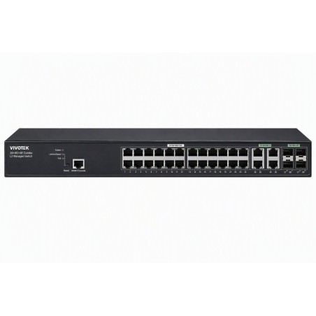 Vivotek AW-GEV-288A-370 Switch, 24× GE PoE + 4× GE/SFP Combo, 802.3af/at, PoE 370W, managed