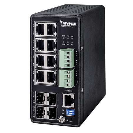 Vivotek AW-IHT-1271 průmyslový PoE Switch, Gigabit Ethernet, SFP uplinky, DIN, -40 až 75 °C, managed