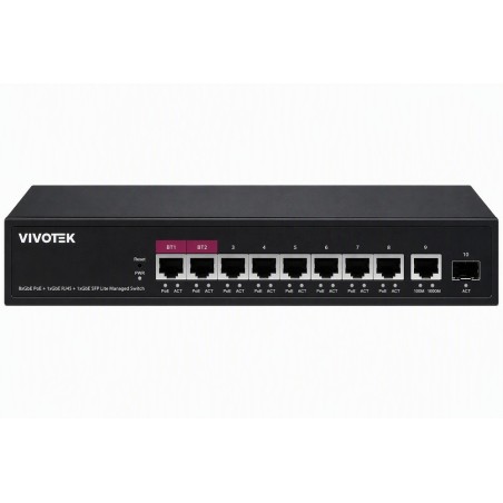 Vivotek AW-GEL-105A-110 Lite Switch, 8× GE PoE + GE + SFP, af/at/bt, PoE 110W, VLAN, dosah 250 m, managed