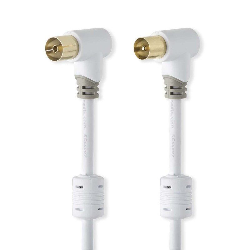 Nedis CSBW40010WT20 - Koaxiální Kabel 100 dB | IEC (Koaxiální) Úhlová Zástrčka - IEC (Koaxiální) Úhlová Zástrčka | 2 m | Bílá