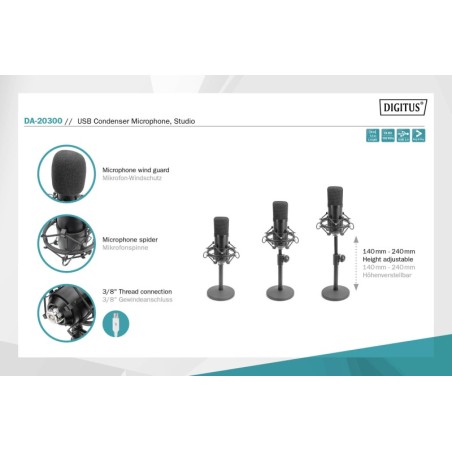 DIGITUS DA-20300 USB Kondenzátorový Mikrofon, Studiový